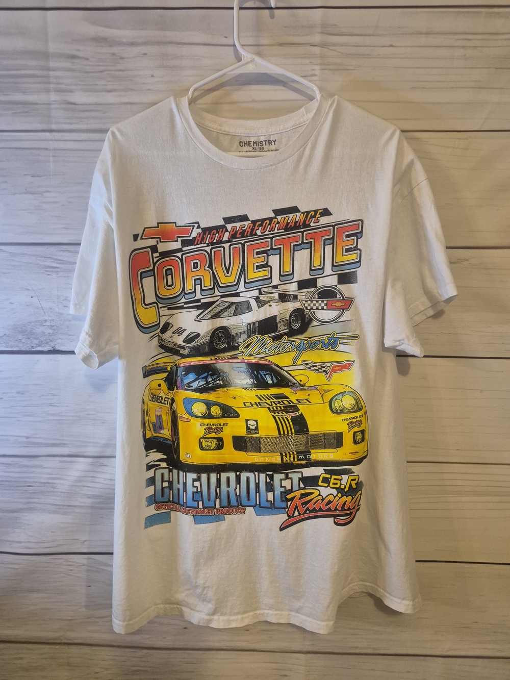 Chemistry White Short Sleeve Corvette Graphic Tee with Yellow & Red Accents